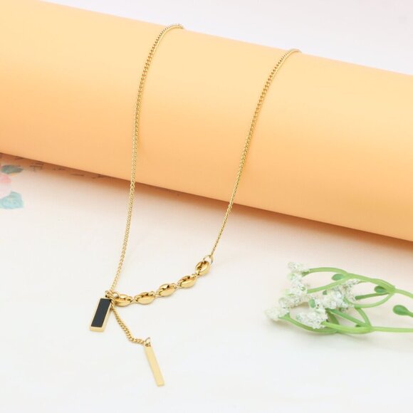 Gold Plated Dual Bar Drop Necklace with Bold Link Detail, XPNL0388 - Picture 4 of 13